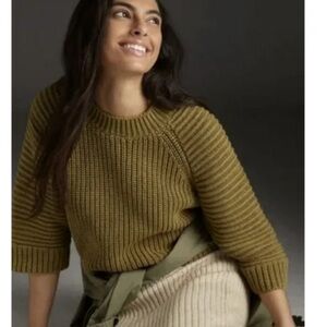 Anthropologie Mackenzie Maeve chunky knit 3/4 Olive Green Women's Sweater